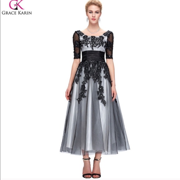 fit and flare tea length cocktail dress